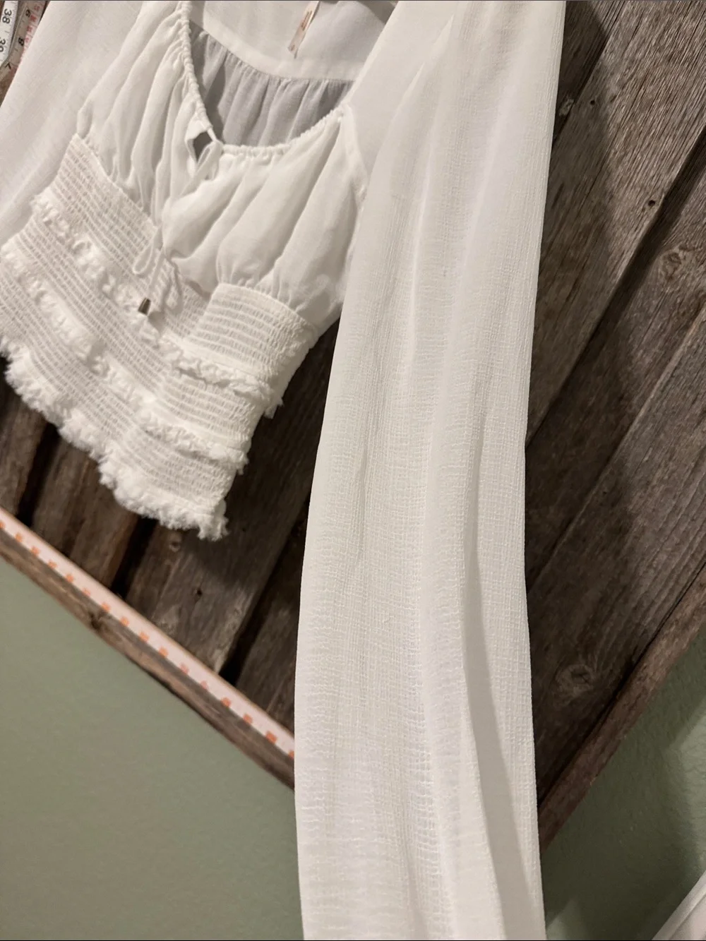 Free People White Long Sleeve Ruffle-Tiered Peasant Top